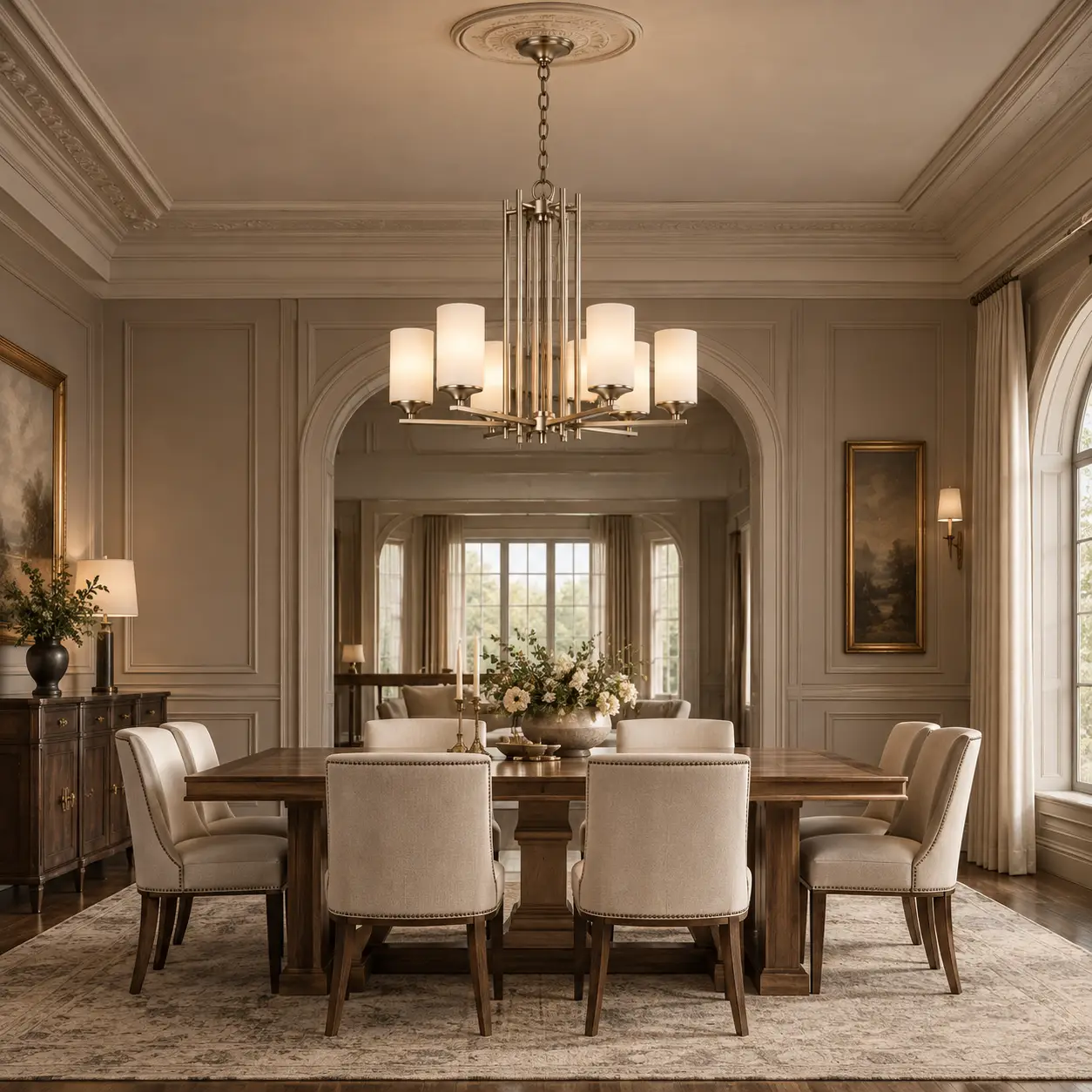 Transitional Luxury Dining Room Architectural Pendant Chandelier