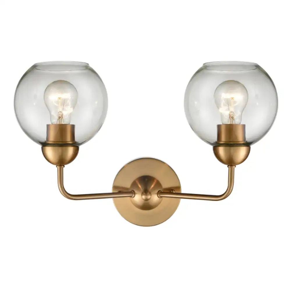 Aura Duet Brass & Clear Glass Open-Bottom Vanity Light Aura Duet Brass & Clear Glass Open-Bottom Vanity Light