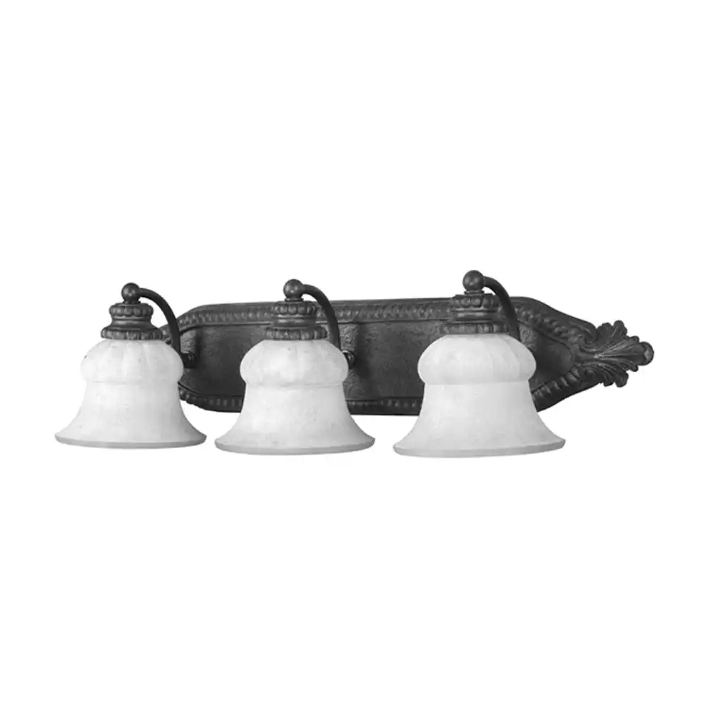 Baroque Scroll Bronze & Alabaster Glass 3-Light Vanity Light Baroque Scroll Bronze & Alabaster Glass 3-Light Vanity Light