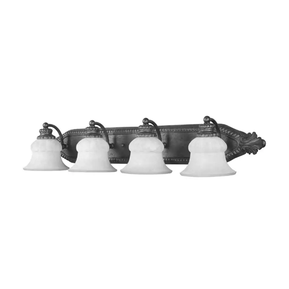Baroque Scroll Bronze & Alabaster Glass 4-Light Vanity Light Baroque Scroll Bronze & Alabaster Glass 4-Light Vanity Light