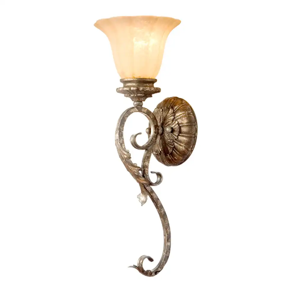 Baroque Scroll & Frosted Amber Glass 1-Light Sconce Baroque Scroll & Frosted Amber Glass 1-Light Sconce