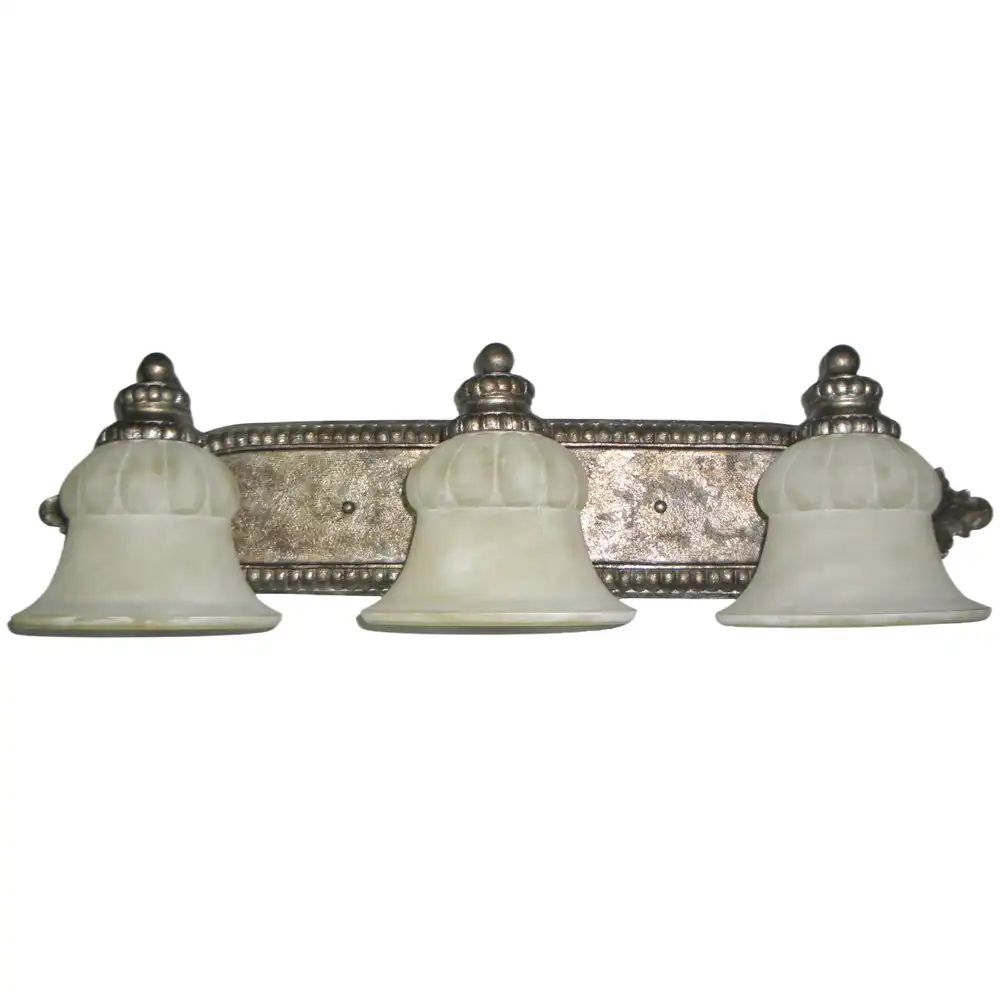 Baroque Silver-Gold & Scalloped Amber Glass 3-Light Vanity Light 2 Baroque Silver-Gold & Scalloped Amber Glass 3-Light Vanity Light 2