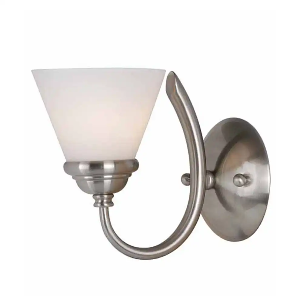 Contemporary Brushed Nickel & Opal Cone Glass 1-Light Sconce Contemporary Brushed Nickel & Opal Cone Glass 1-Light Sconce