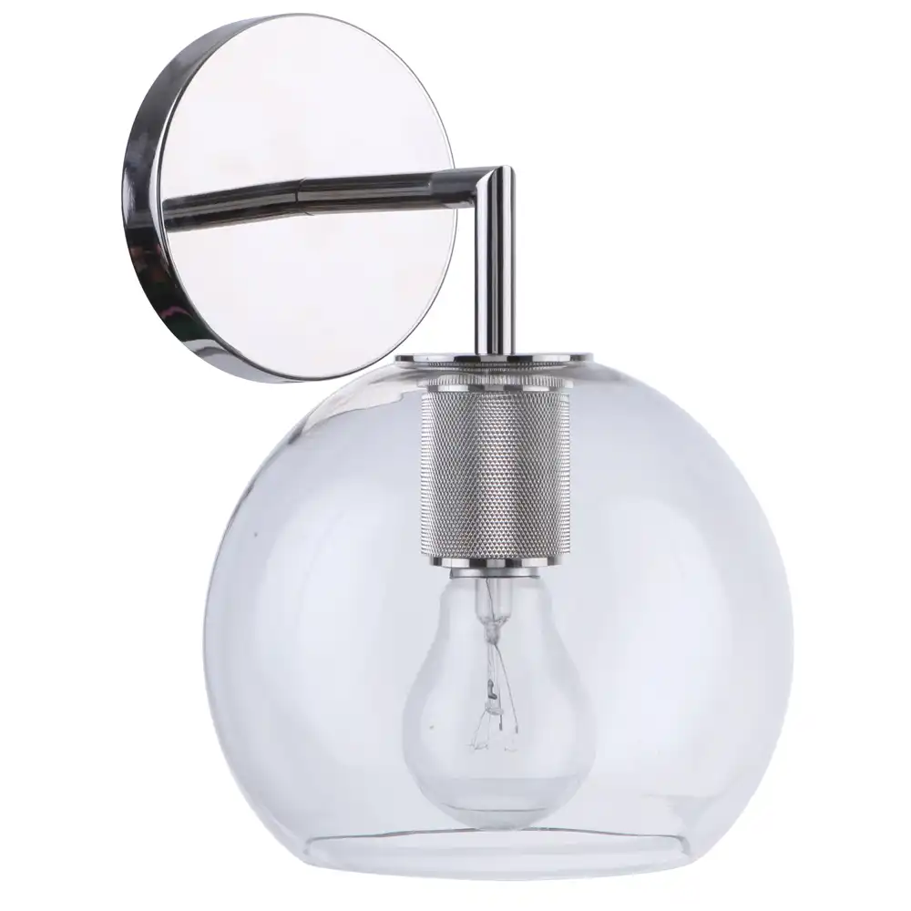 Halo Sphere Polished Chrome & Clear Glass Wall Sconce Halo Sphere Polished Chrome & Clear Glass Wall Sconce