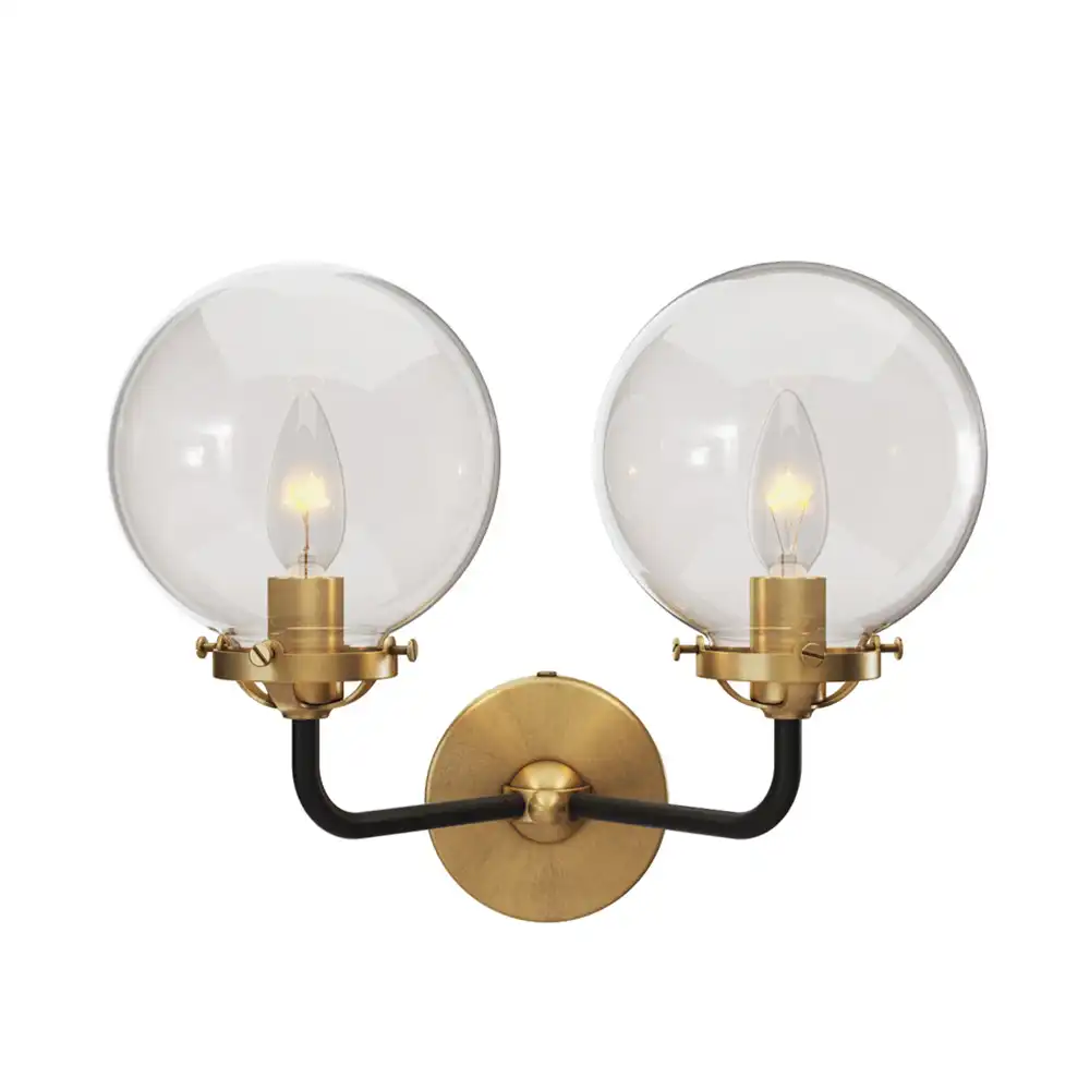 Heritage Fusion Two-Tone Brass & Black Clear Glass Vanity Light Heritage Fusion Two-Tone Brass & Black Clear Glass Vanity Light