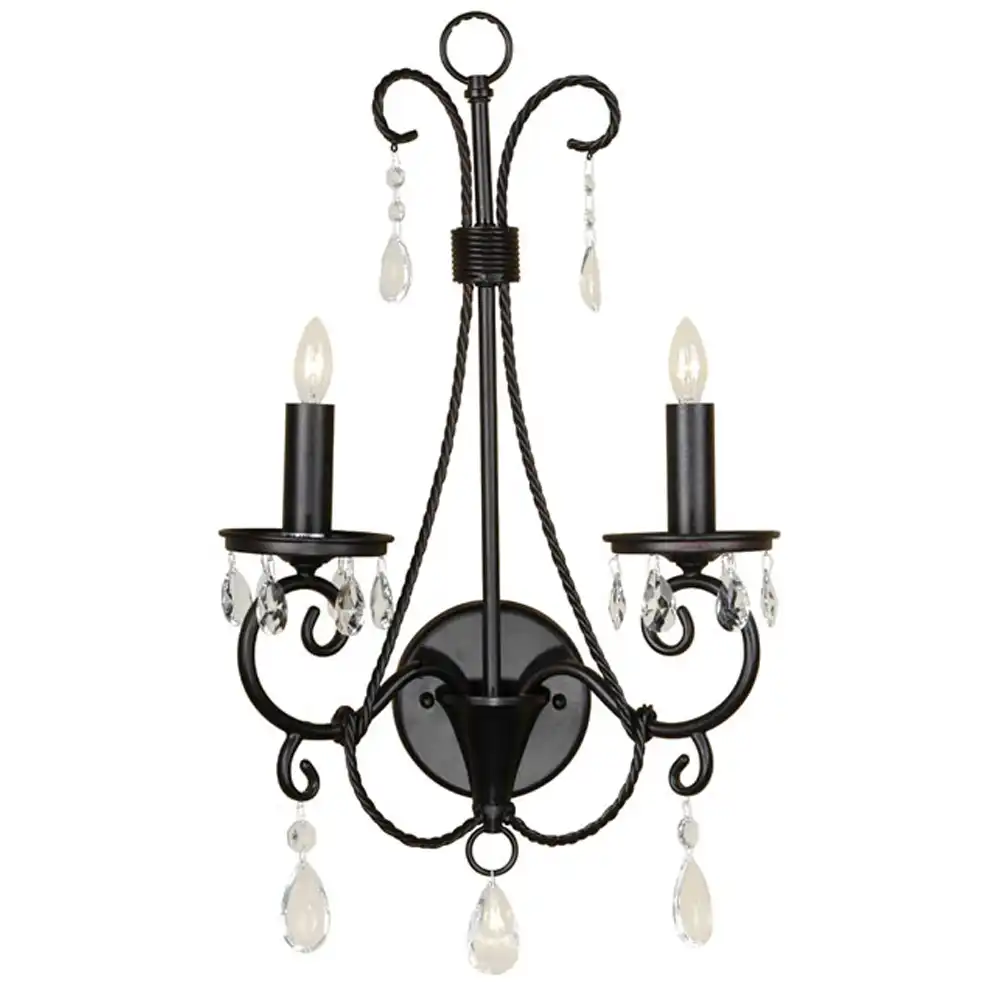 Heritage Scroll Black Wrought Iron & Crystal Wall Sconce Heritage Scroll Black Wrought Iron & Crystal Wall Sconce