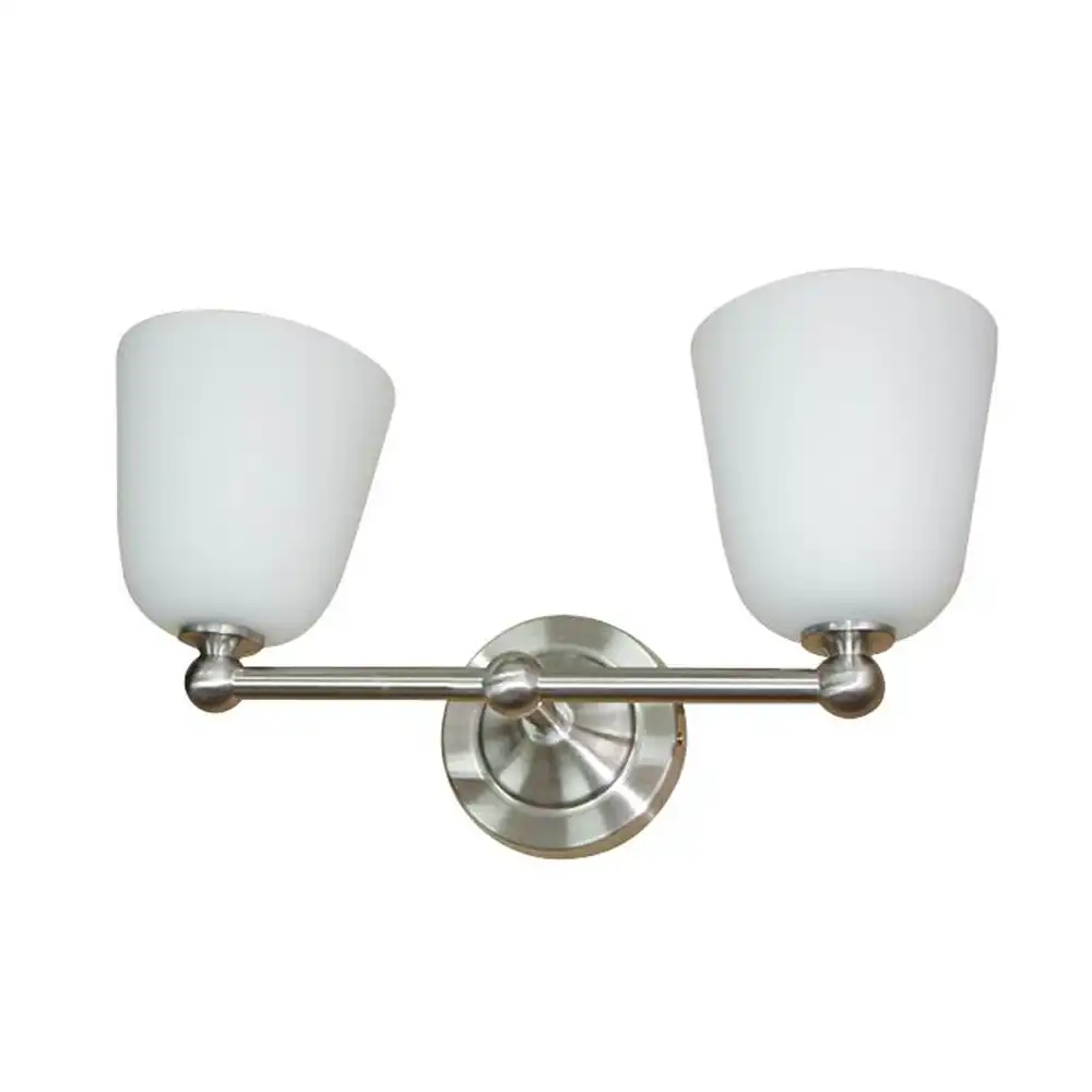 Modern Brushed Nickel & Frosted Tapered Glass 2-Light Vanity Light Modern Brushed Nickel & Frosted Tapered Glass 2-Light Vanity Light