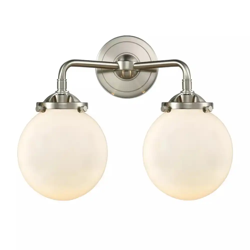 Modern Globe Duo Brushed Nickel & Opal Glass Vanity Light Modern Globe Duo Brushed Nickel & Opal Glass Vanity Light