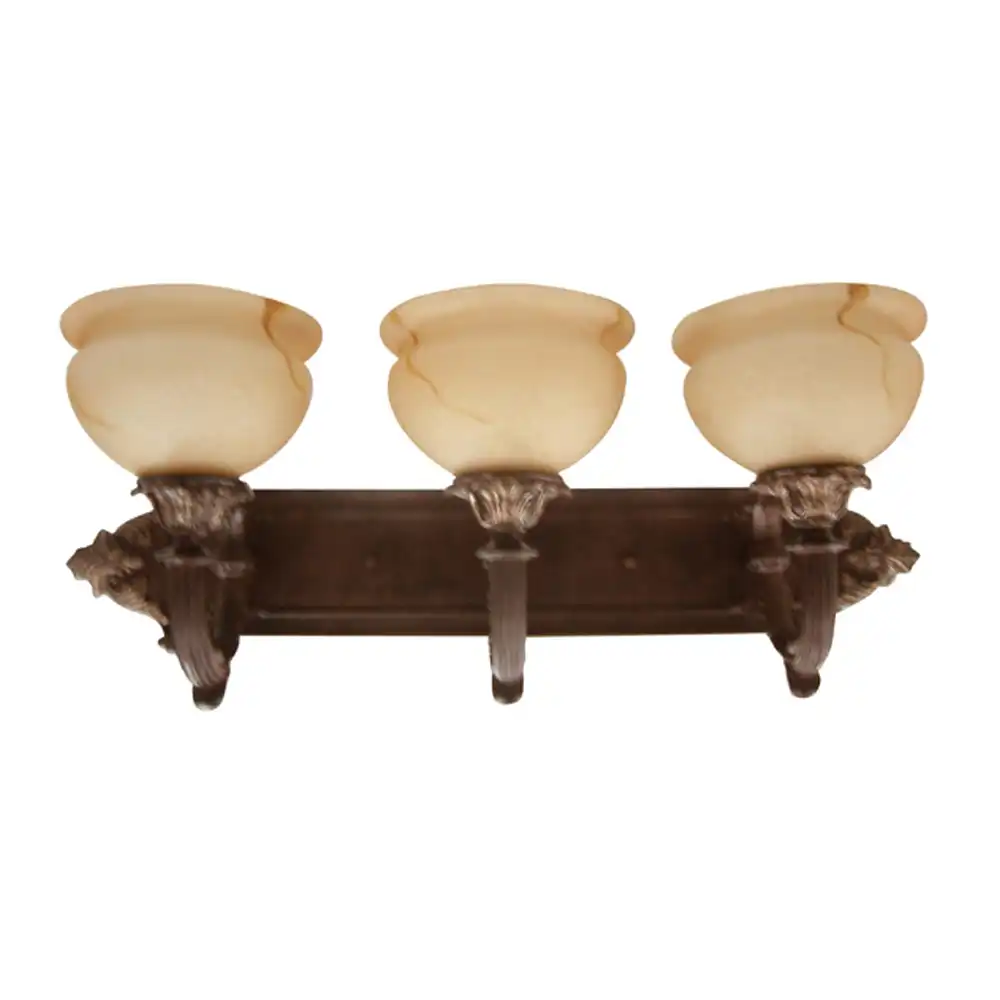 Regal Baroque Bronze & Faux Alabaster Bowl Glass 3-Light Vanity Light Regal Baroque Bronze & Faux Alabaster Bowl Glass 3-Light Vanity Light