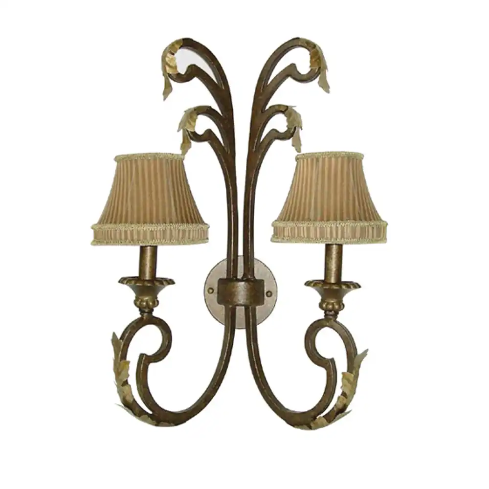 Regal Fleur-de-Lis & Leaf Antiqued Bronze Gold 2-Light Wall Sconce Regal Fleur-de-Lis & Leaf Antiqued Bronze Gold 2-Light Wall Sconce
