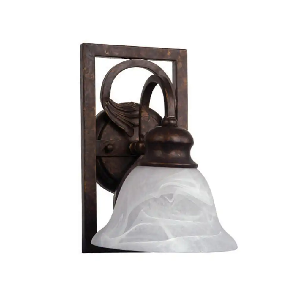 Rustic Framed Bronze & Swirl Alabaster Glass 1-Light Sconce Rustic Framed Bronze & Swirl Alabaster Glass 1-Light Sconce