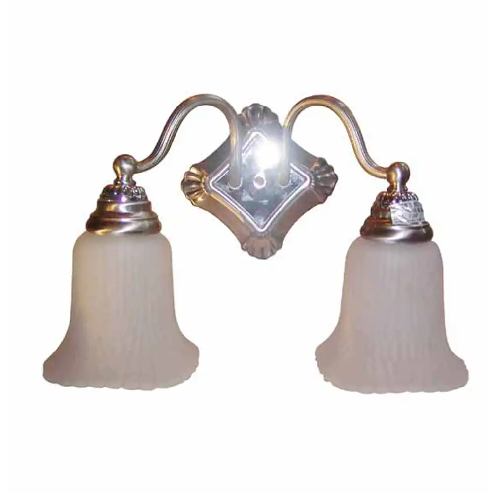 Traditional Brushed Nickel & Ribbed Frosted Glass 2-Light Vanity Light Traditional Brushed Nickel & Ribbed Frosted Glass 2-Light Vanity Light