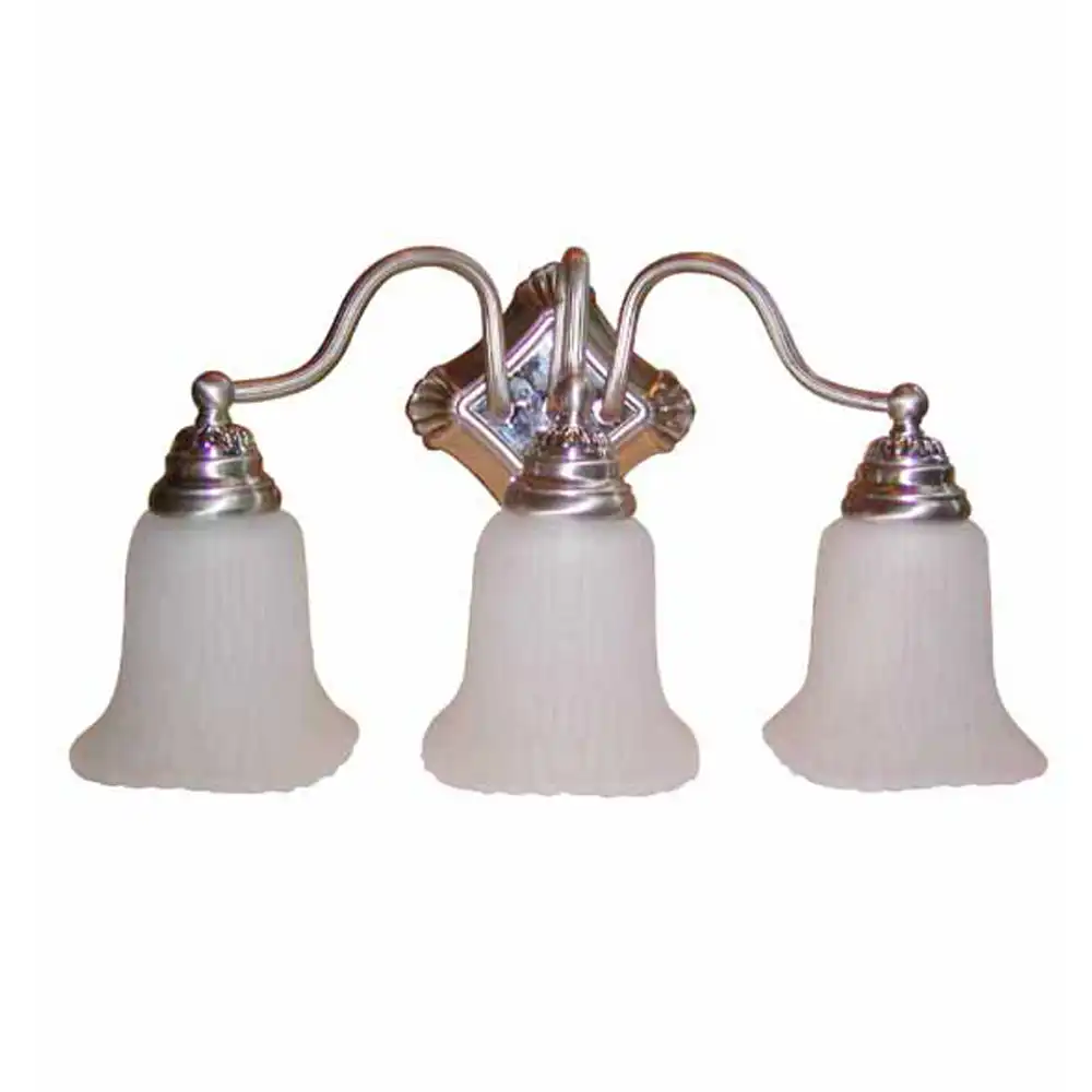 Transitional Brushed Nickel & Ribbed Frosted Glass 3-Light Vanity Light Transitional Brushed Nickel & Ribbed Frosted Glass 3-Light Vanity Light