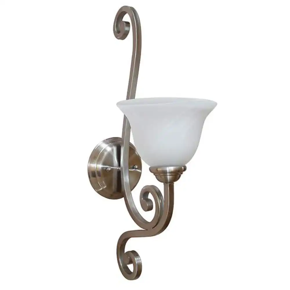 Victorian Scroll Brushed Nickel & Frosted Glass 1-Light Sconce Victorian Scroll Brushed Nickel & Frosted Glass 1-Light Sconce