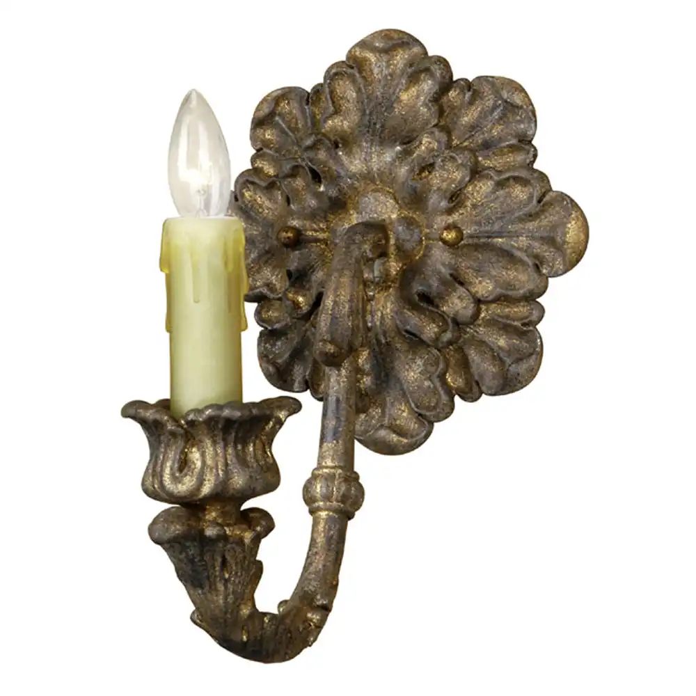 Baroque Gilded Acanthus Leaf Antique Gold 1-Light Candle Wall Sconce Baroque Gilded Acanthus Leaf Antique Gold 1-Light Candle Wall Sconce