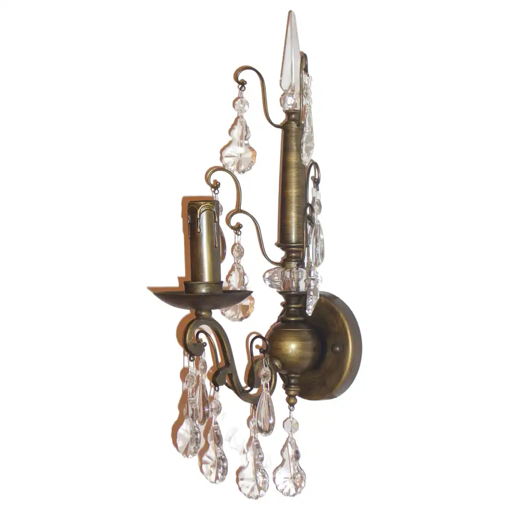 Classic Gilded Brass & Faceted Crystal 1-Light Candle Wall Sconce 1 Classic Gilded Brass & Faceted Crystal 1-Light Candle Wall Sconce 1