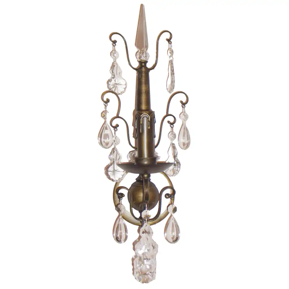 Classic Gilded Brass & Faceted Crystal 1-Light Candle Wall Sconce 2 Classic Gilded Brass & Faceted Crystal 1-Light Candle Wall Sconce 2