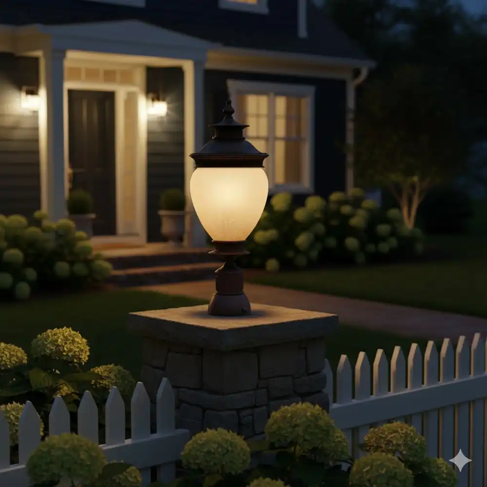 Colonial Urn Cast Bronze & Frosted Amber 1-Light Outdoor Fence Post Lantern 2 Colonial Urn Cast Bronze & Frosted Amber 1-Light Outdoor Fence Post Lantern 2