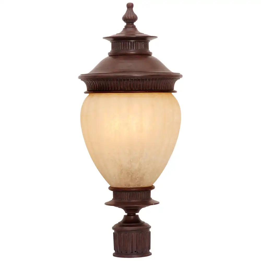 Colonial Urn Cast Bronze & Frosted Amber 1-Light Outdoor Fence Post Lantern Colonial Urn Cast Bronze & Frosted Amber 1-Light Outdoor Fence Post Lantern