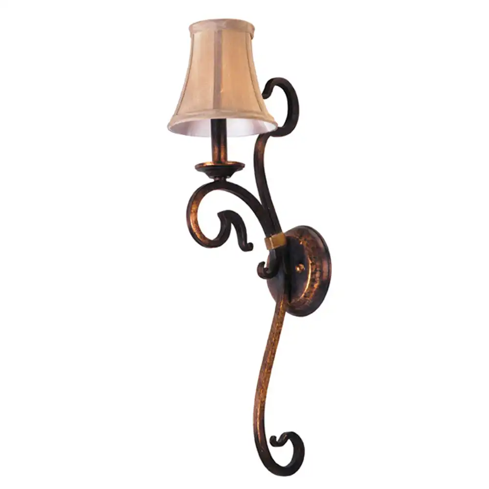 French Country Scroll Gilded Bronze & Linen Shade 1-Light Wall Sconce 1 French Country Scroll Gilded Bronze & Linen Shade 1-Light Wall Sconce 1