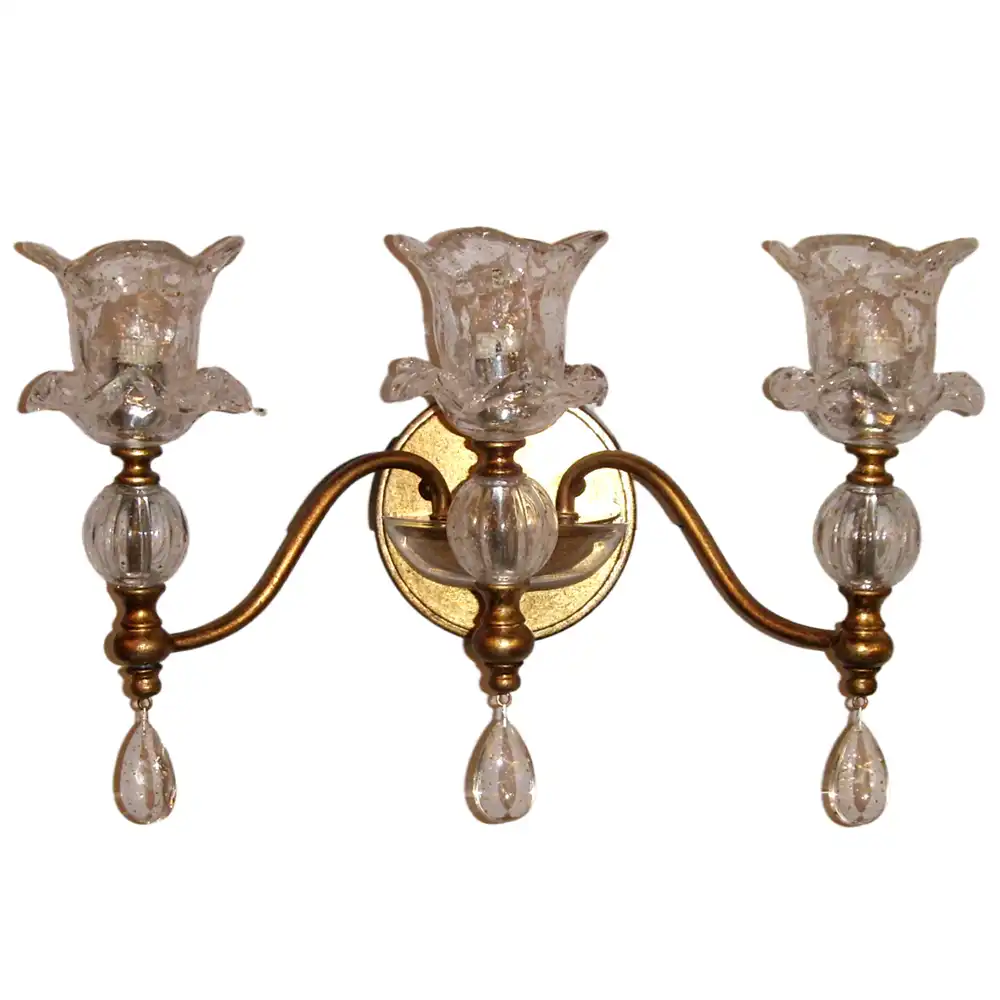 Gilded Floral Crystal Cascade 3-Light Vanity & Wall Sconce Gilded Floral Crystal Cascade 3-Light Vanity & Wall Sconce