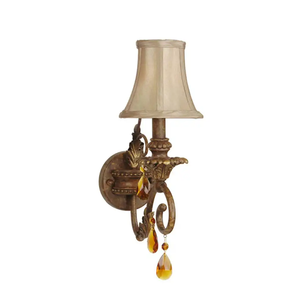 Opulent Baroque Bronze & Amber Crystal 1-Light Wall Sconce with Fabric Shade 1 Opulent Baroque Bronze & Amber Crystal 1-Light Wall Sconce with Fabric Shade 1