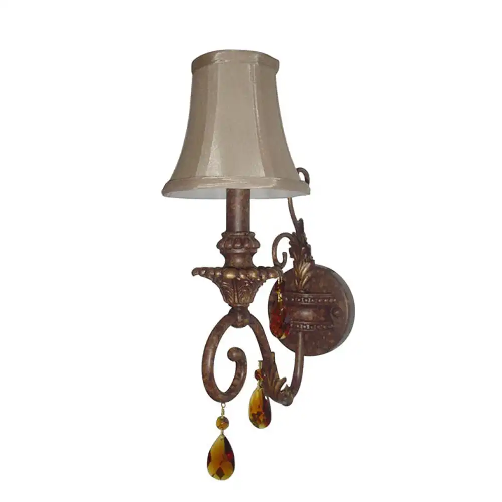 Opulent Baroque Bronze & Amber Crystal 1-Light Wall Sconce with Fabric Shade 2 Opulent Baroque Bronze & Amber Crystal 1-Light Wall Sconce with Fabric Shade 2