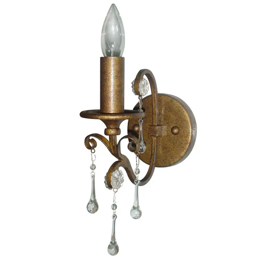 Rustic Gilded Gold & Crystal Candle Wall Sconce Rustic Gilded Gold & Crystal Candle Wall Sconce