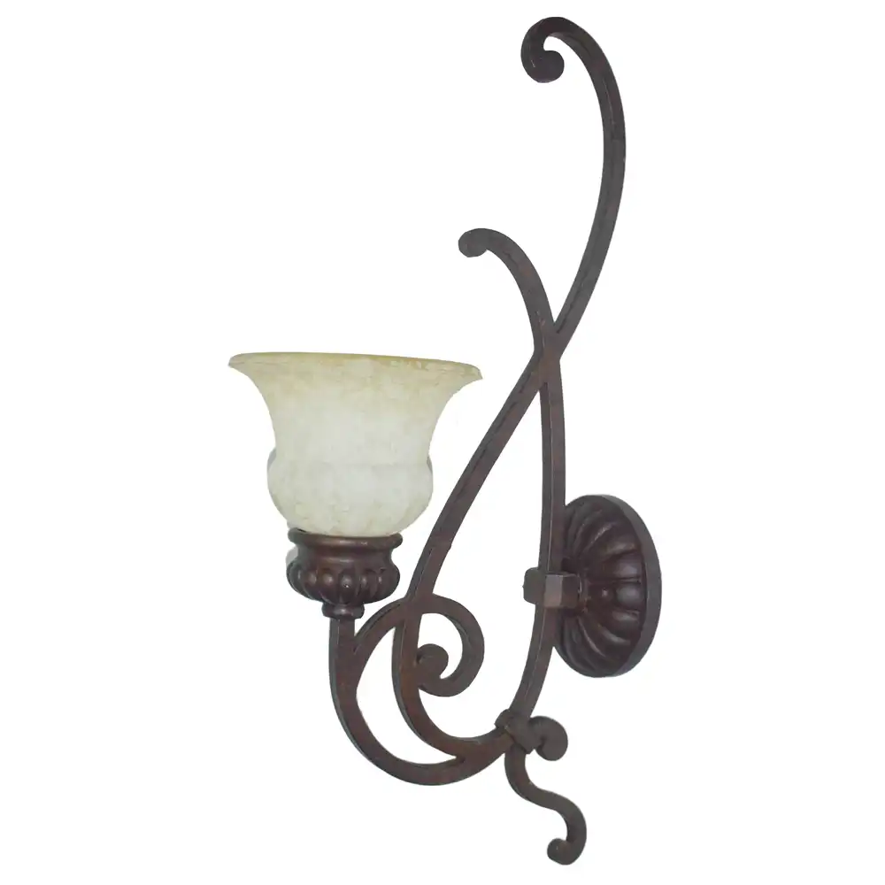 Rustic Vine Scroll Distressed Bronze & Frosted Amber 1-Light Wall Sconce 1 Rustic Vine Scroll Distressed Bronze & Frosted Amber 1-Light Wall Sconce 1
