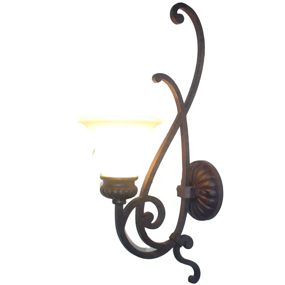Rustic Vine Scroll Distressed Bronze & Frosted Amber 1-Light Wall Sconce 2 Rustic Vine Scroll Distressed Bronze & Frosted Amber 1-Light Wall Sconce 2