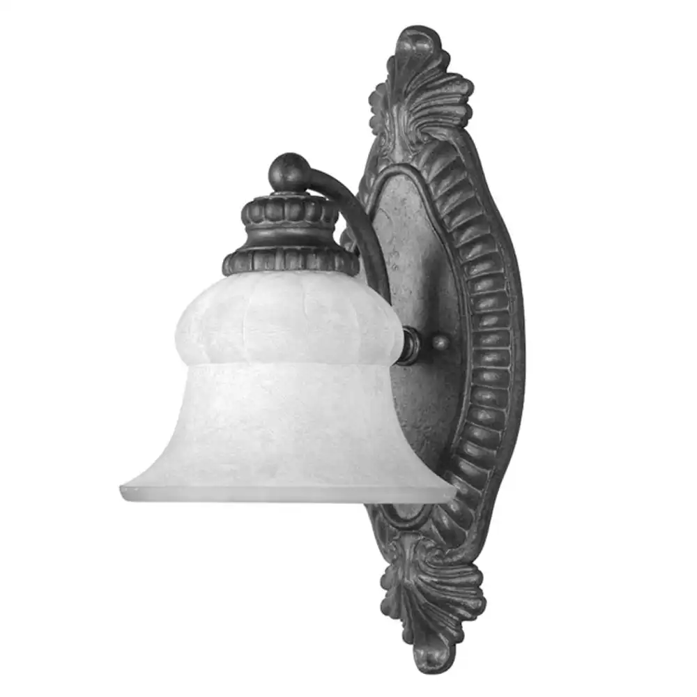 Victorian Scroll Antique Iron & Alabaster Glass 1-Light Wall Sconce Victorian Scroll Antique Iron & Alabaster Glass 1-Light Wall Sconce