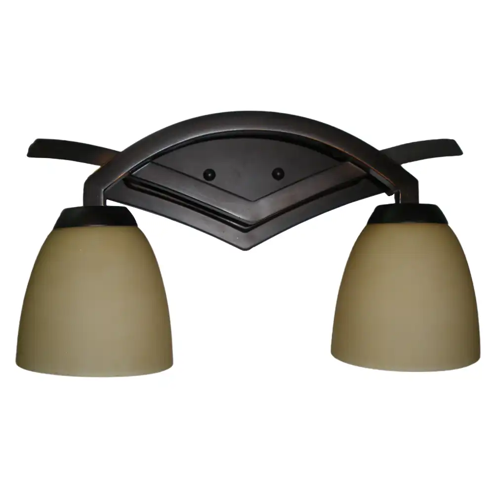 Art Deco Streamline Bronze 2-Light Vanity Sconce with Amber Frosted Glass Art Deco Streamline Bronze 2-Light Vanity Sconce with Amber Frosted Glass