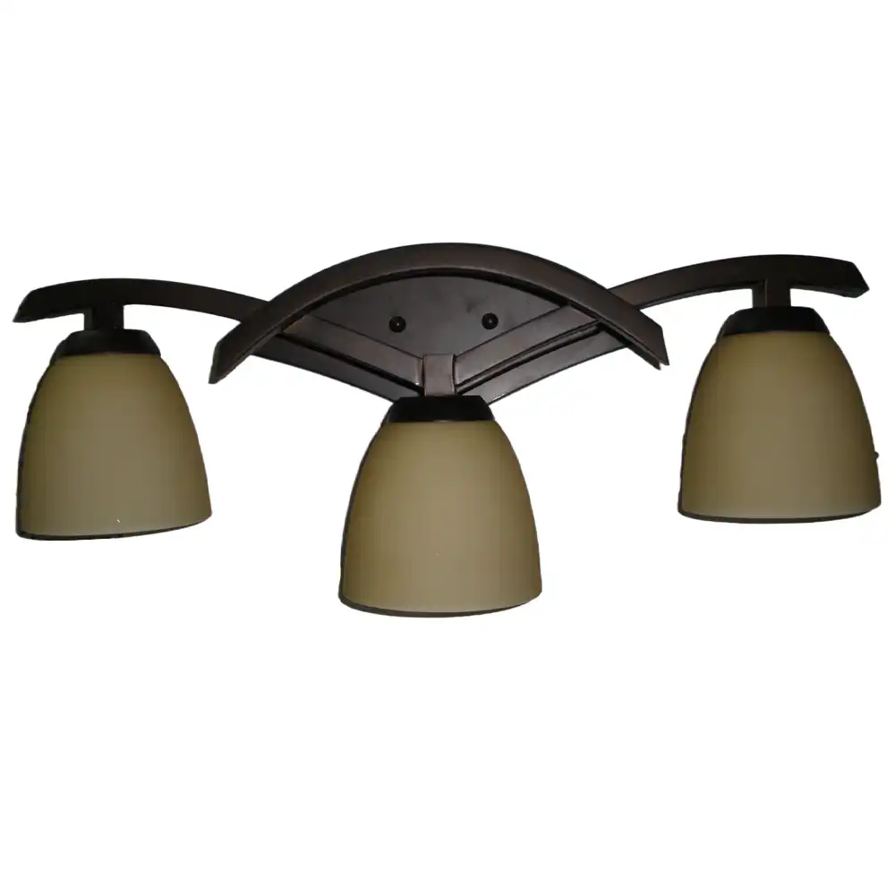 Art Deco Streamline Bronze 3-Light Vanity Sconce with Amber Frosted Glass Art Deco Streamline Bronze 3-Light Vanity Sconce with Amber Frosted Glass