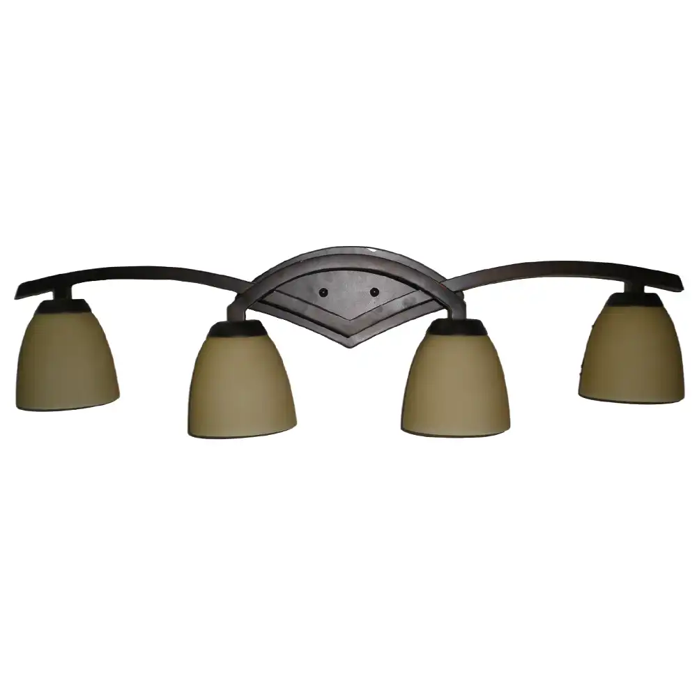 Art Deco Streamline Bronze 4-Light Vanity Sconce with Amber Frosted Glass Art Deco Streamline Bronze 4-Light Vanity Sconce with Amber Frosted Glass