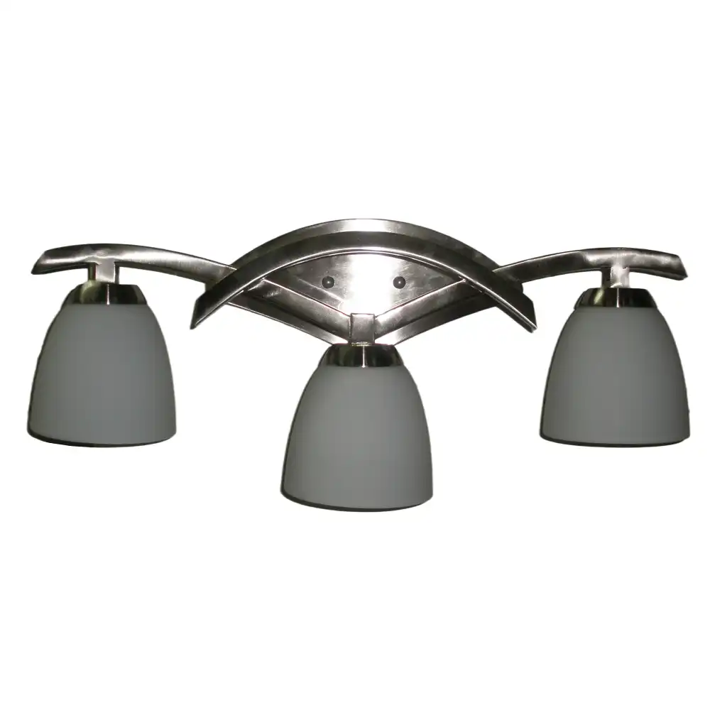 Art Deco Streamline Nickel 3-Light Vanity Sconce with Frosted White Glass Art Deco Streamline Nickel 3-Light Vanity Sconce with Frosted White Glass