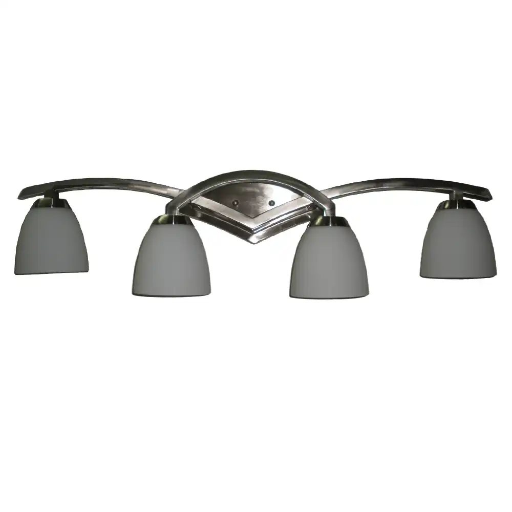 Art Deco Streamline Nickel 4-Light Vanity Sconce with Frosted White Glass Art Deco Streamline Nickel 4-Light Vanity Sconce with Frosted White Glass