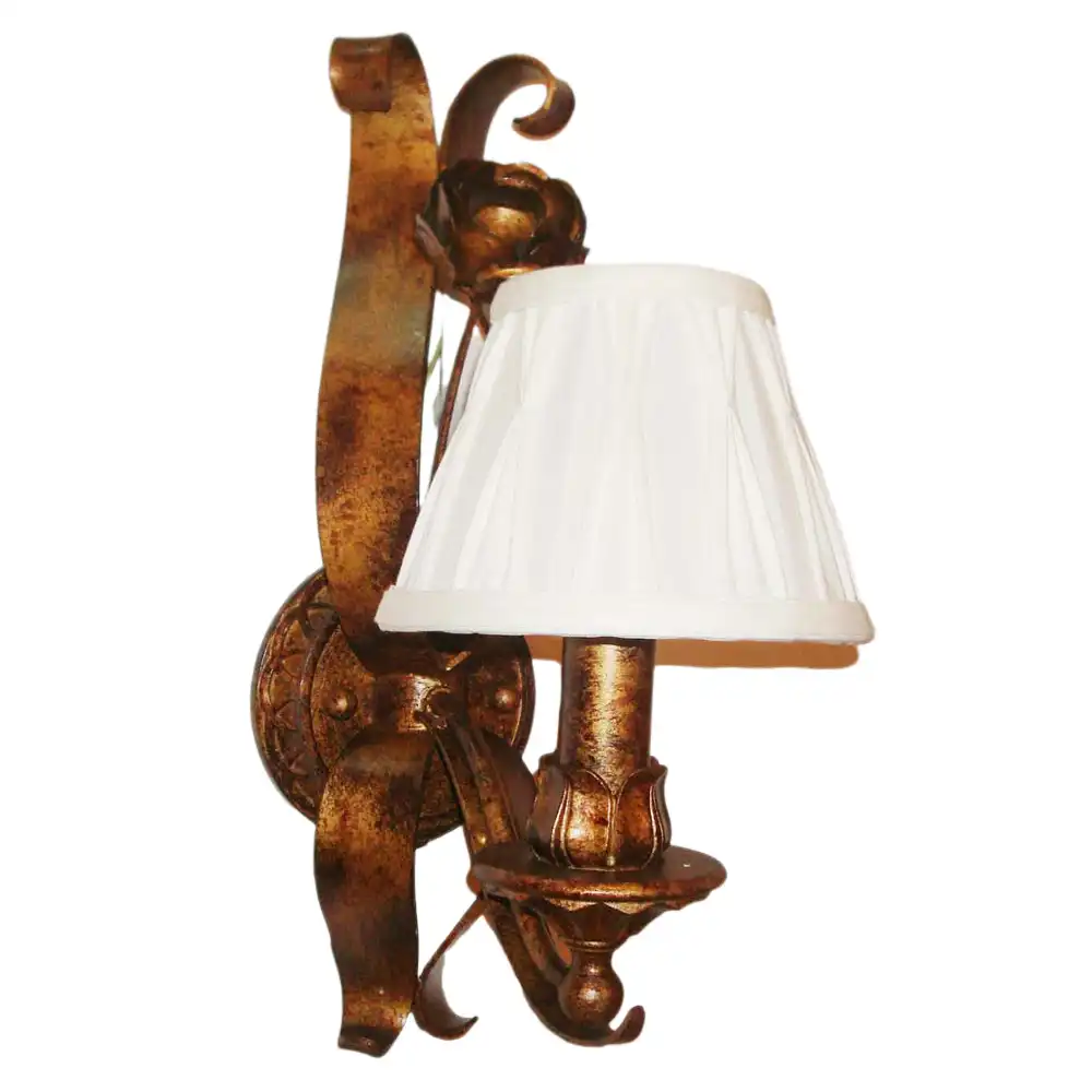 Baroque Blossom Gold & Bronze 1-Light Wall Sconce with Pleated White Shade 1 Baroque Blossom Gold & Bronze 1-Light Wall Sconce with Pleated White Shade 1