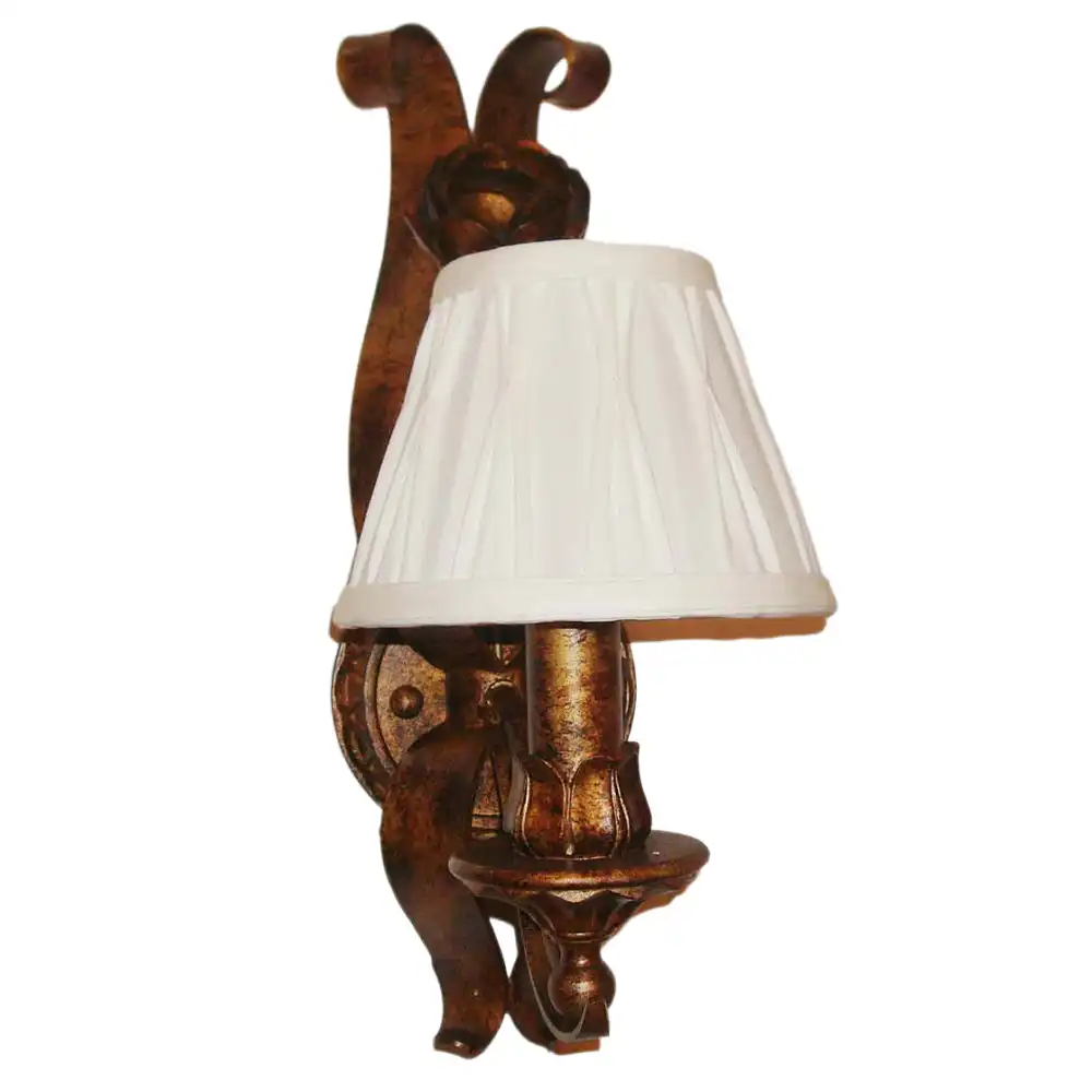 Baroque Blossom Gold & Bronze 1-Light Wall Sconce with Pleated White Shade 2 Baroque Blossom Gold & Bronze 1-Light Wall Sconce with Pleated White Shade 2