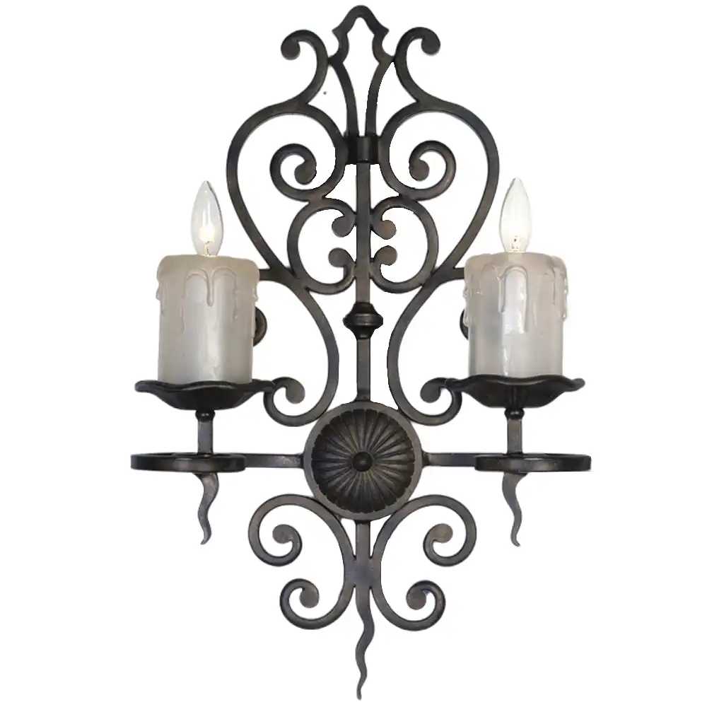 Cast Iron Elegance 2-Light Wall Sconce with Faux Drip Candles Cast Iron Elegance 2-Light Wall Sconce with Faux Drip Candles
