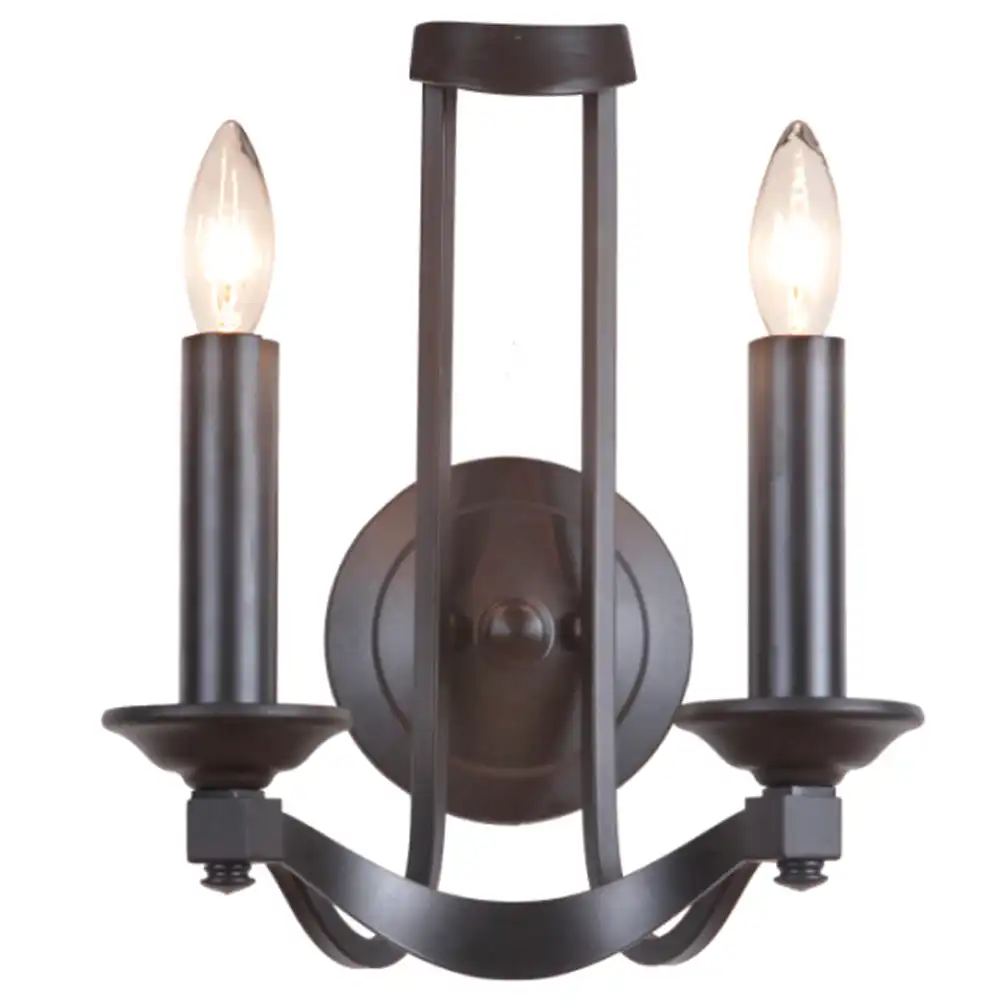 Classic Arch Bronze 2-Light Wall Sconce with Exposed Candelabra Classic Arch Bronze 2-Light Wall Sconce with Exposed Candelabra