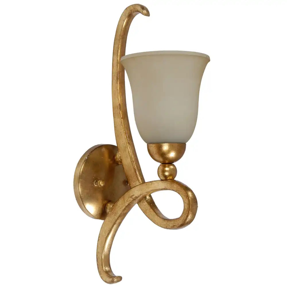 Gilded Vine Gold Leaf 1-Light Wall Sconce with Frosted Bell Glass Gilded Vine Gold Leaf 1-Light Wall Sconce with Frosted Bell Glass