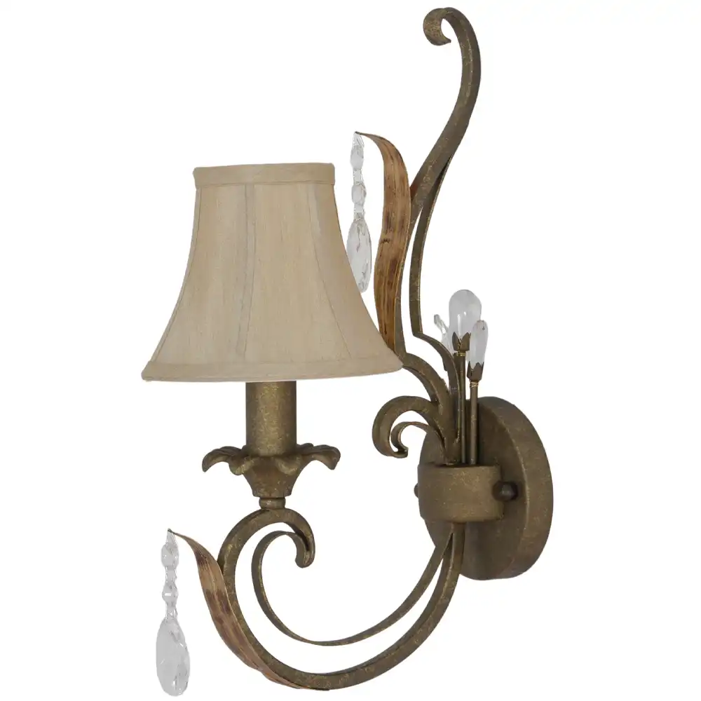 Gilded Vine Luxe 1-Light Wall Sconce with Beige Shade & Crystal Accents Gilded Vine Luxe 1-Light Wall Sconce with Beige Shade & Crystal Accents
