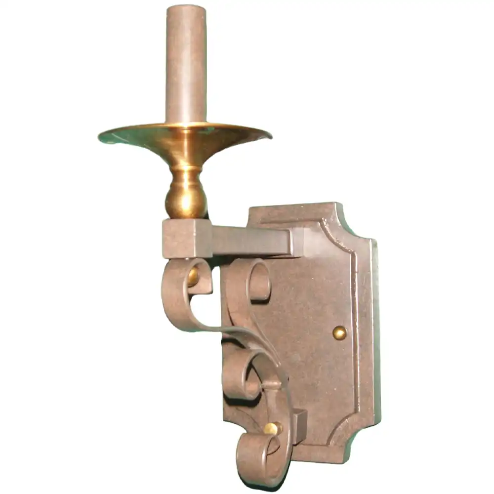Heritage Forge Iron & Brass 1-Light Wall Sconce with Candle Sleeve Heritage Forge Iron & Brass 1-Light Wall Sconce with Candle Sleeve