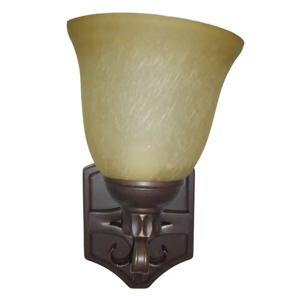 Rustic Lodge Bronze 1-Light Wall Sconce with Amber Seeded Glass Shade Rustic Lodge Bronze 1-Light Wall Sconce with Amber Seeded Glass Shade