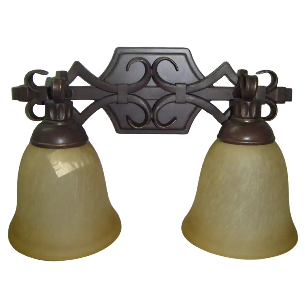 Rustic Lodge Bronze 2-Light Vanity Sconce with Alabaster Seeded Glass Shades Rustic Lodge Bronze 2-Light Vanity Sconce with Alabaster Seeded Glass Shades