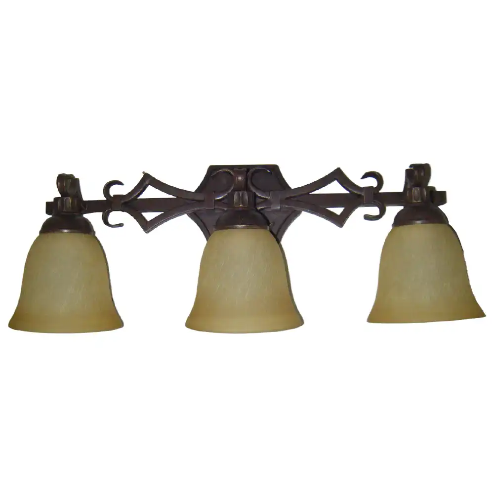 Rustic Lodge Bronze 3-Light Vanity Sconce with Alabaster Seeded Glass Shades Rustic Lodge Bronze 3-Light Vanity Sconce with Alabaster Seeded Glass Shades
