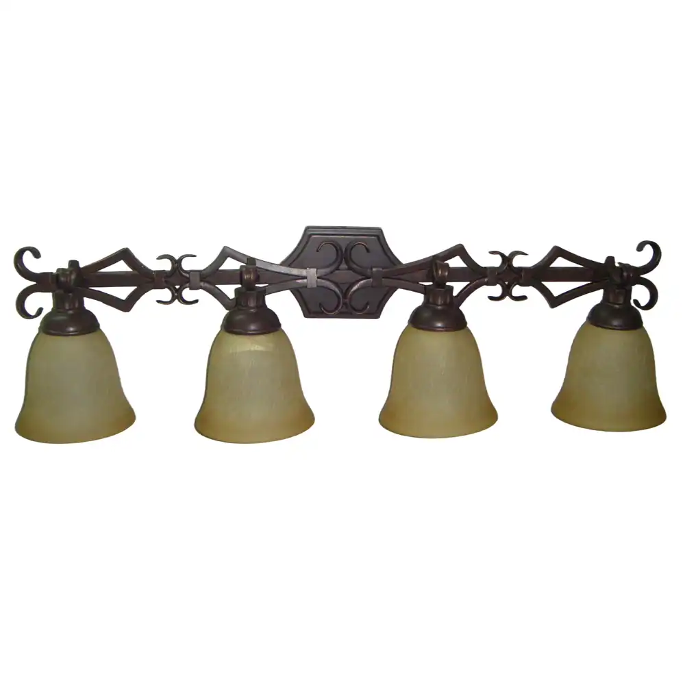 Rustic Lodge Bronze 4-Light Vanity Sconce with Alabaster Seeded Glass Shades Rustic Lodge Bronze 4-Light Vanity Sconce with Alabaster Seeded Glass Shades