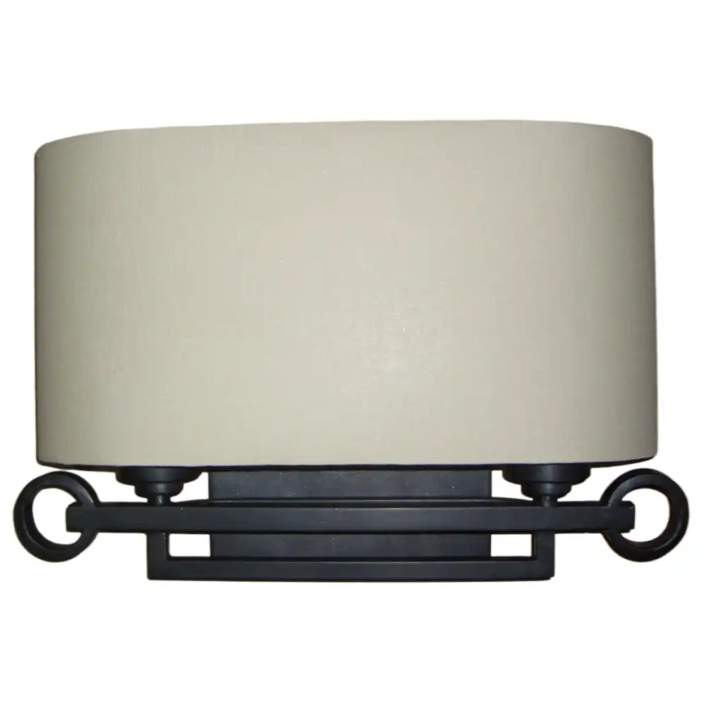 Urban Loft Matte Black 2-Light Wall Sconce with Oatmeal Fabric Shade Urban Loft Matte Black 2-Light Wall Sconce with Oatmeal Fabric Shade