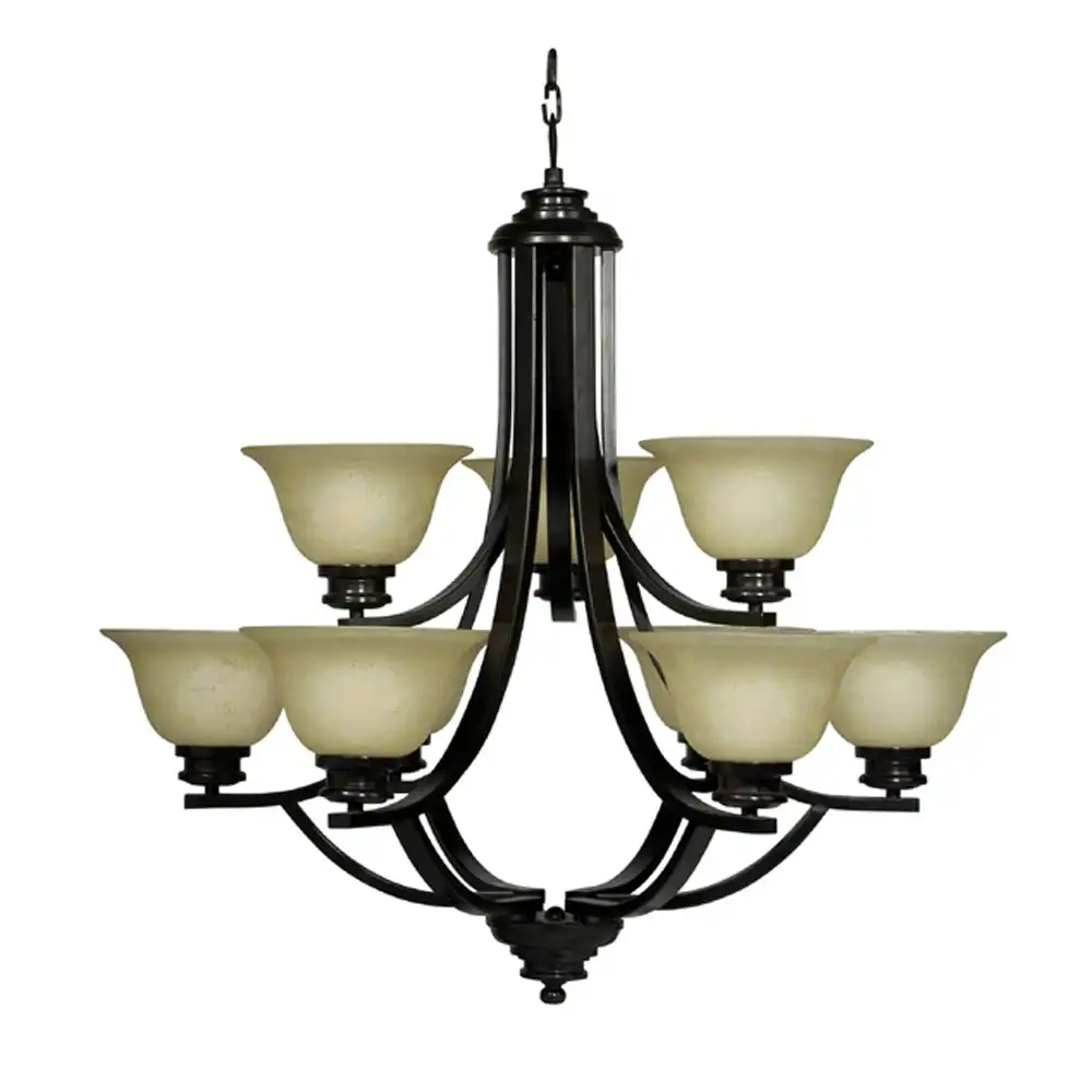 Arvallo 2-Tier 9-Light Chandelier in Black Oil Rubbed Bronze with Amber Scavo Glass Shades Arvallo 2-Tier 9-Light Chandelier in Black Oil Rubbed Bronze with Amber Scavo Glass Shades