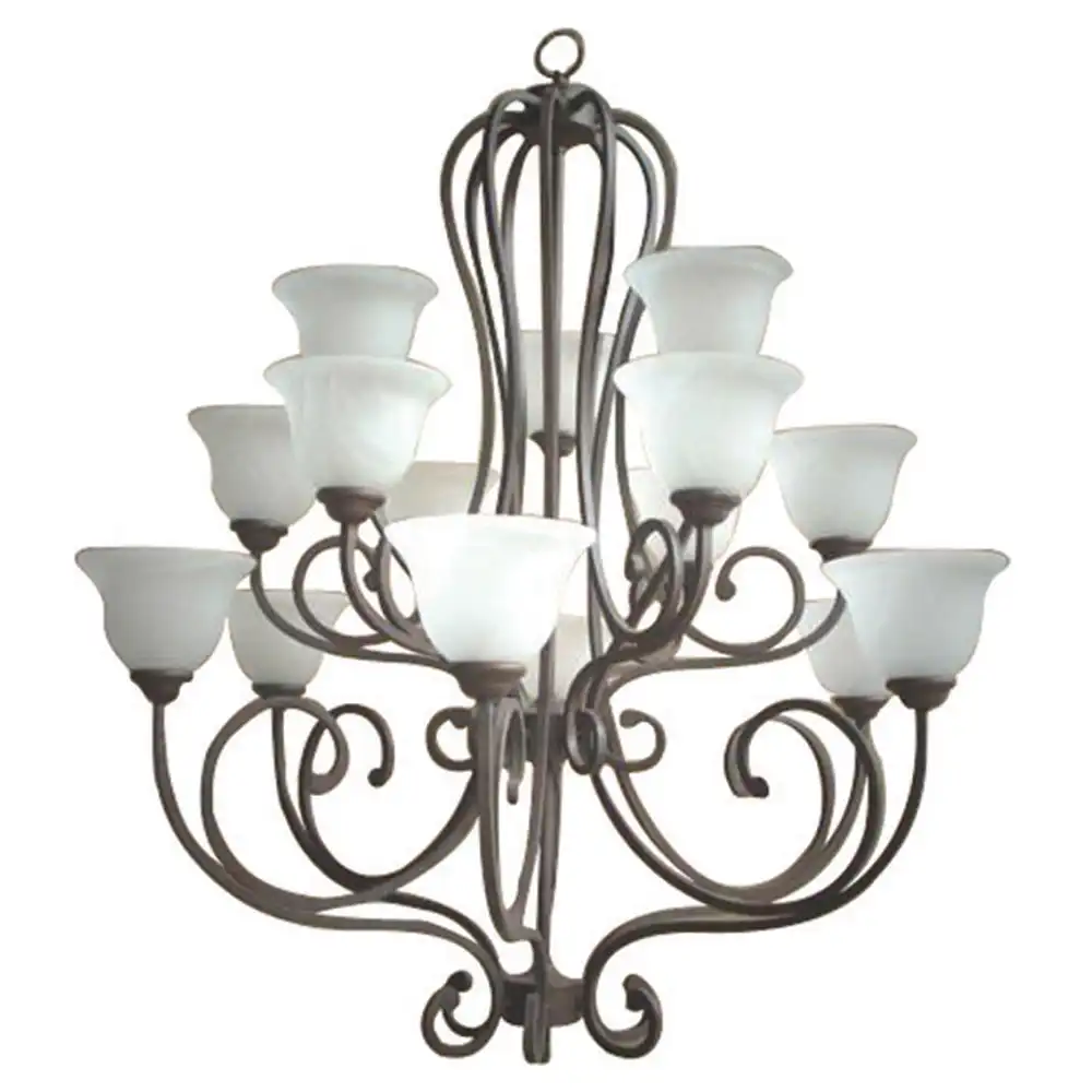 Celestia 3-Tier 15-Light Chandelier in Antique Gold Brass with Cloudy White Glass Shades Celestia 3-Tier 15-Light Chandelier in Antique Gold Brass with Cloudy White Glass Shades